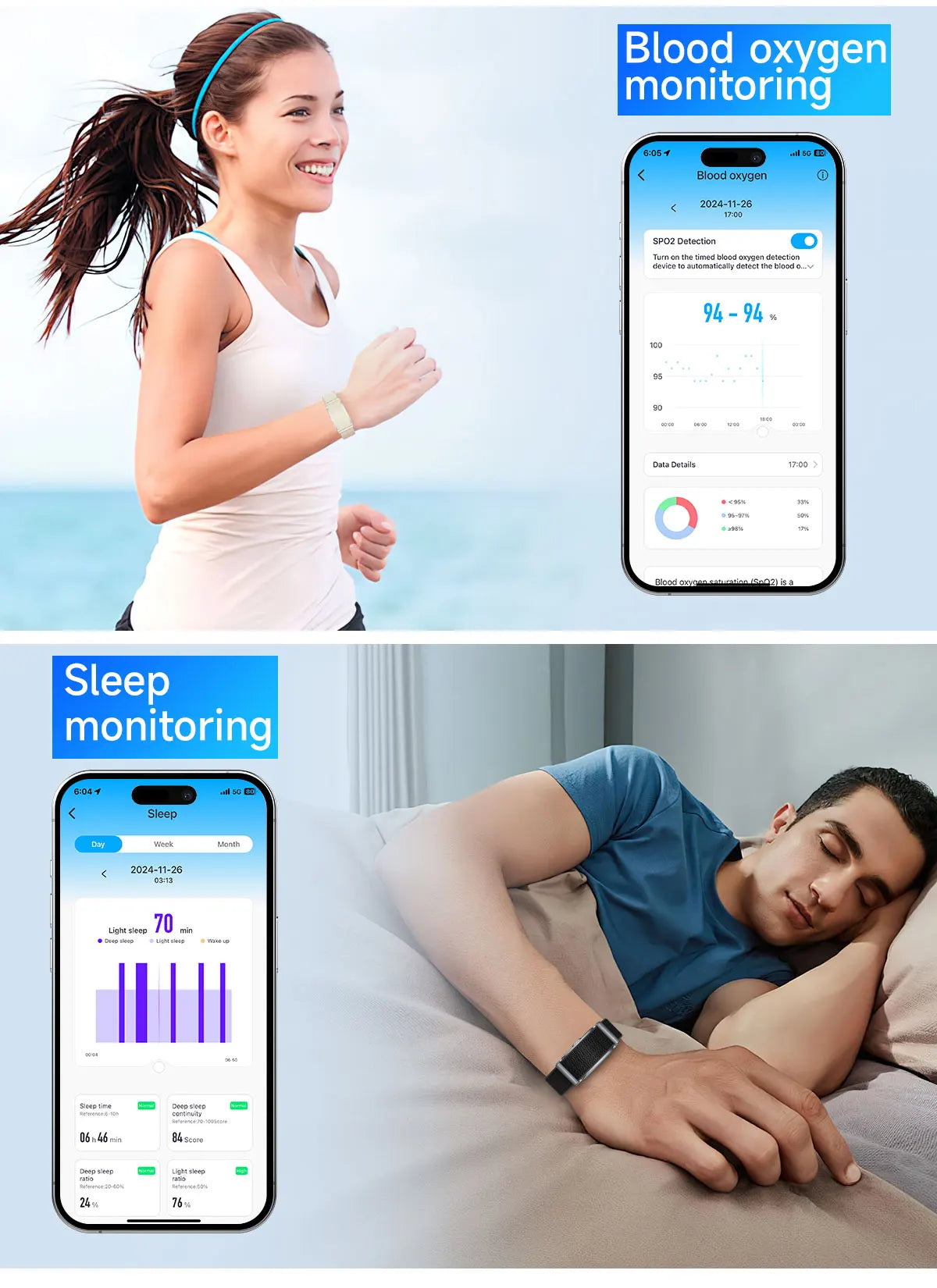 Elastic Nylon Braided Wrist Strap Sport Bracelet Breathable Fitness Heart Rate Sleep Monitor IP68 Pedometer Call Reminder Watch