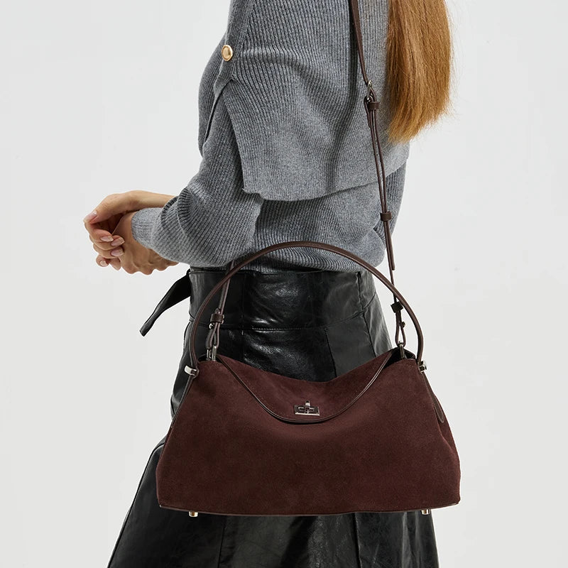 Suede Genuine Leather Women's Bag 2026 Luxury Brand Handbag Totes With Adjustable Shoulder Strap Large Capacity Crossbody Bags