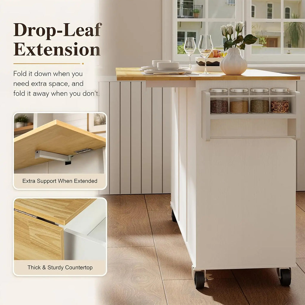 Kitchen Island Cart with Storage & Trash Bin, Mobile Kitchen Trolley on Wheels, Customized