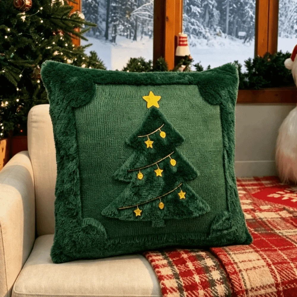 Nouvelles housses de coussin Sapin de Noël Bonhomme de neige 18x18 po Housse de coussin carrée douce Coussin de décoration de fête