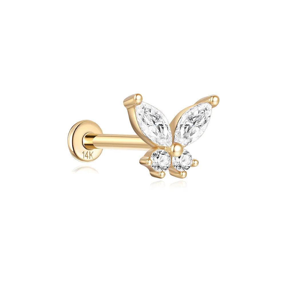 AIDE Real 14K Solid Gold Multiple Sizes Zircon Pendant Stud Earring Simple IND Piercing Ear Bone Ear Studs DIY Vintage Jewelry