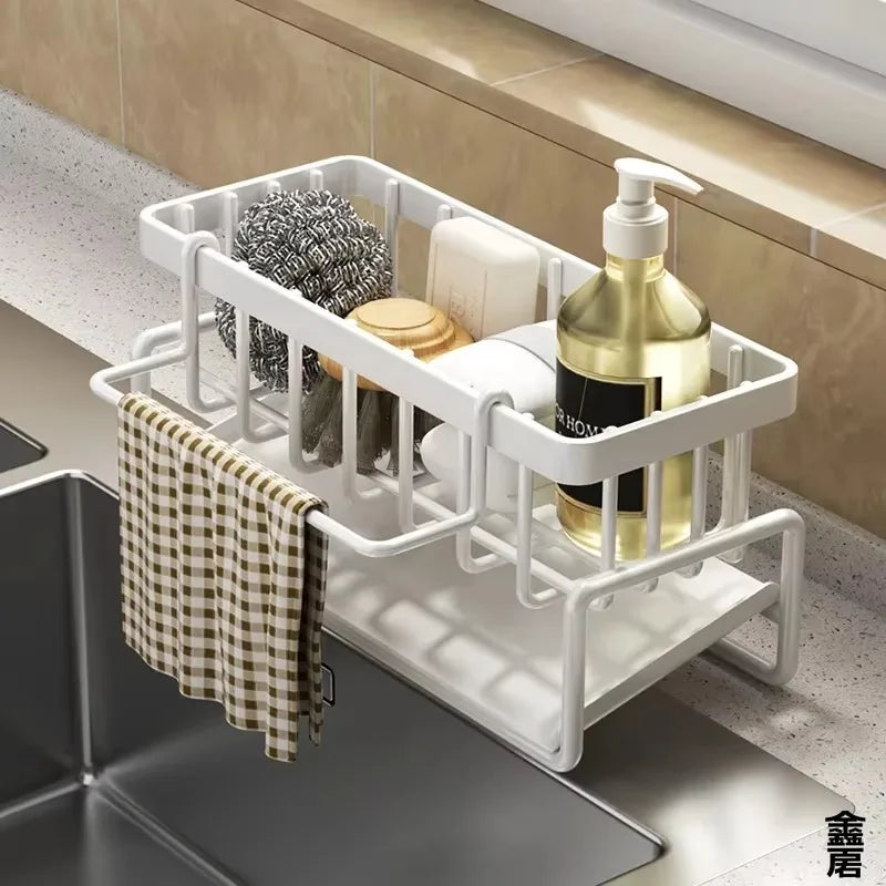 Kompaktes Gewürzregal zur Montage am Wasserhahn – Spülbecken-Organizer mit Abtropfgestell – Platzsparende Küchenaufbewahrung für Utensilien/Zubehör