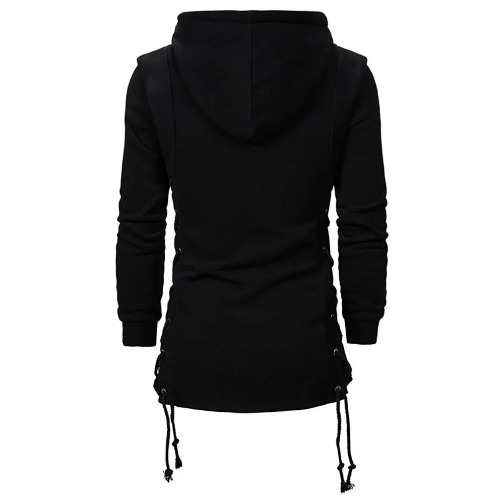 Men Hoodies Sweatshirts Casual Autumn New Slim Fit Solid Long Sleeve Trendy Punk Hooded Sweatshirt Gothic Drawstring Male Tops