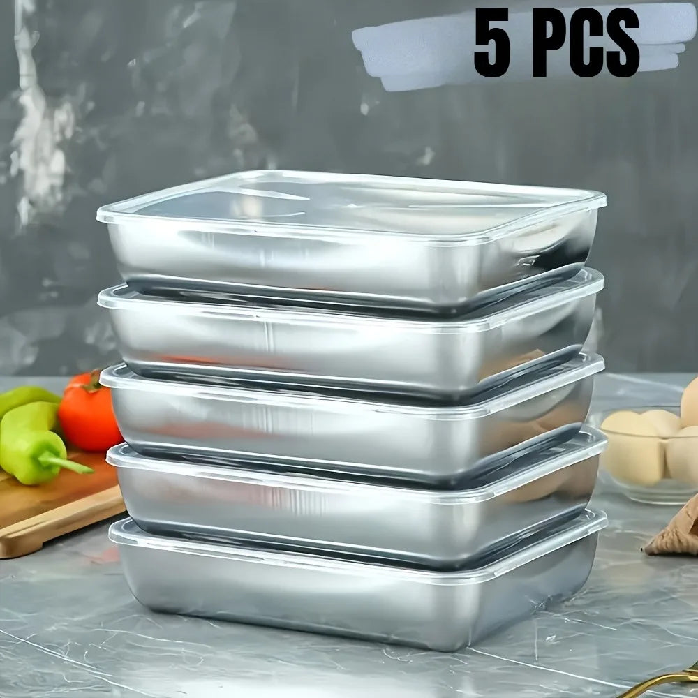 Lot de 5 contenants alimentaires en acier inoxydable, empilables et hermétiques, pour organiser le réfrigérateur et le congélateur, préparer les salades, les fruits et les repas