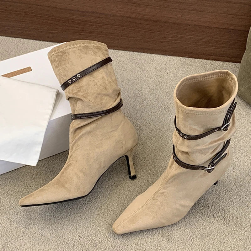 Stivaletti donna Liyke effetto suede con doppi cinturini