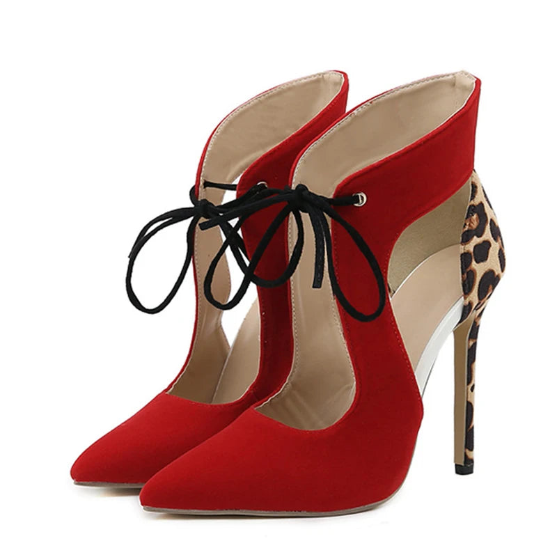 Scarpe donna Liyke rosse con lacci e retro leopardato