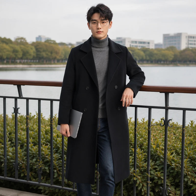 Jueqi Double-sided Wool Coat Men's Business Woolen Coat Mid-length Autumn and Winter New Woolen Coat