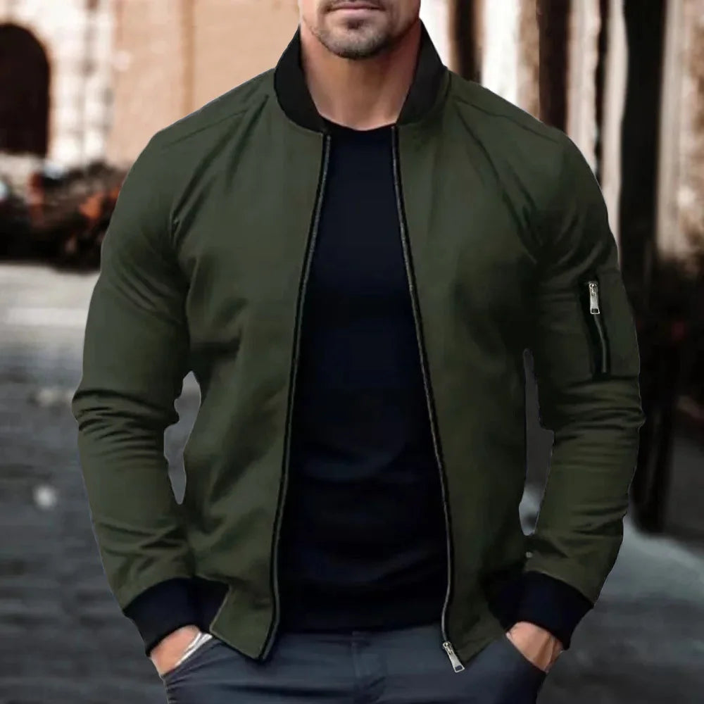 Autumn New Jackets for Men Solid Color Bomber Jacket Coat Business Stand Collar Male Windbreaker Outwear Mens Zipper Streetwear
