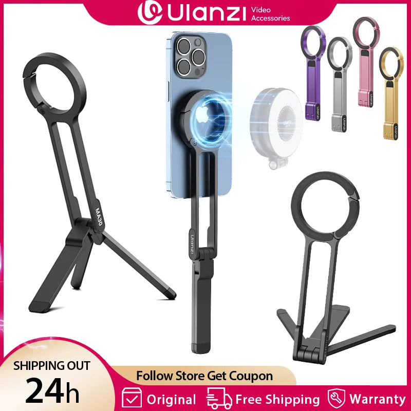 Ulanzi MA30 Magsafe Trépied pour téléphone Support magnétique double face pour téléphone Support de téléphone pour Iphone 16 15 Plein air Voyage Vlog LiveStreaming