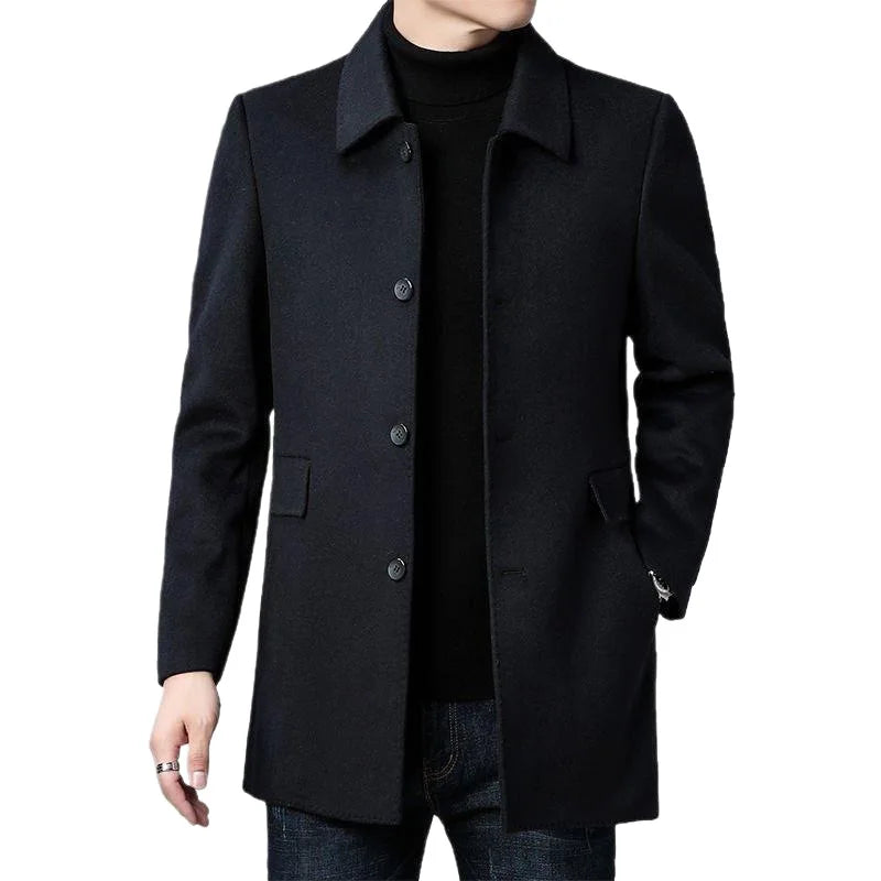 KIDWHXR 2026 Autumn Men Business Causal Wool Jacket Single-breasted Man Coat Windproof Mid Length Long Sleeve Male Outerwear