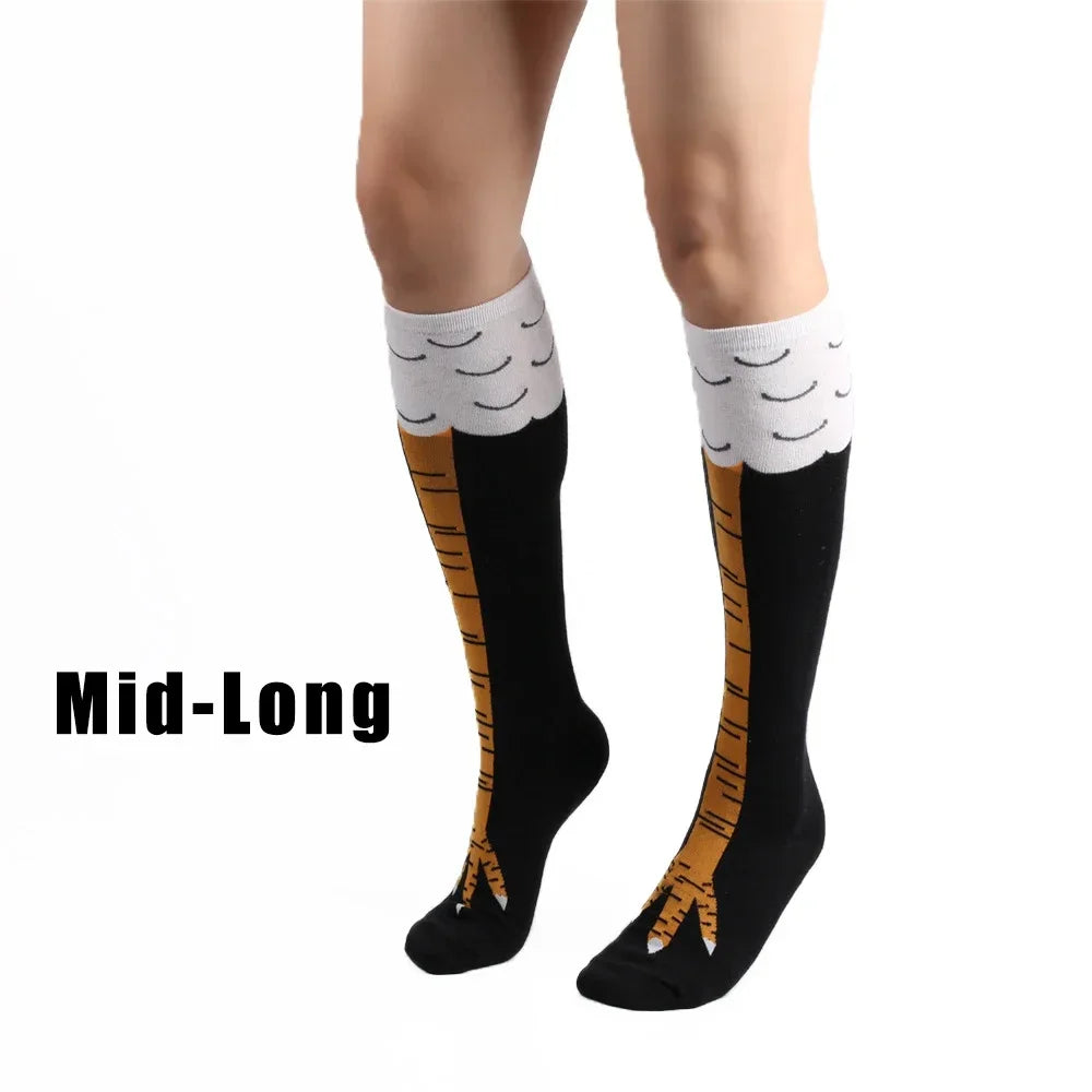 Men’s Funny 3D Chicken-Print Socks, Cartoon Cosplay Thigh-High Socks, High-Flexibility Cotton, Fashionable, Thin Toe Seam
