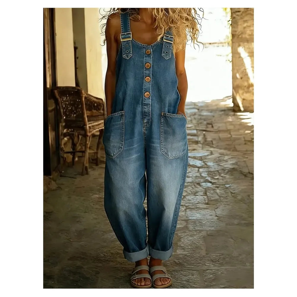 Damen-Latzhose aus Denim mit verstellbaren Trägern