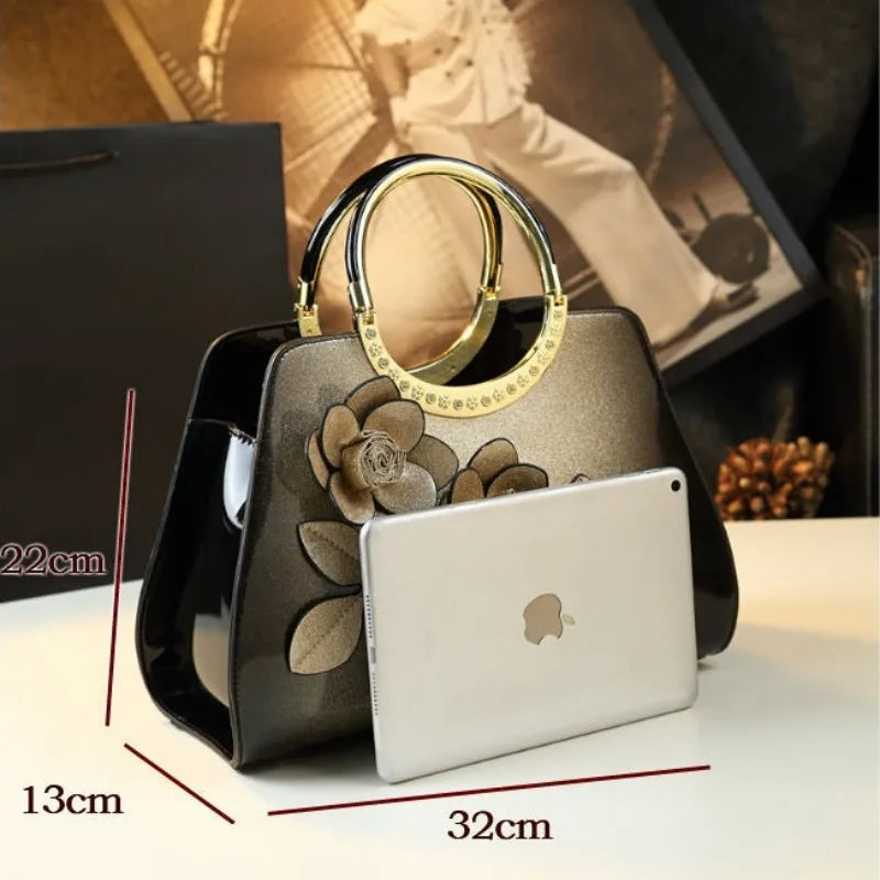 Light Luxury and Versatile Bag, 2026 New Fashion Patent Leather Flower-Patterned Elegant Women's Handbag