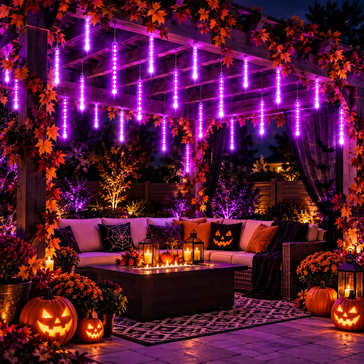 LED String Lights Meteor Shower Falling Rain Tube Lights USB Powered Warm White Purple for Garden Patio Yard Halloween Decor