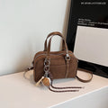 Mini Boston Top-handle Bags For Women PU Suede Pure Color Shoulder Crossbody Bag With Base Ball Pendant 2025 New Luxury Handbags