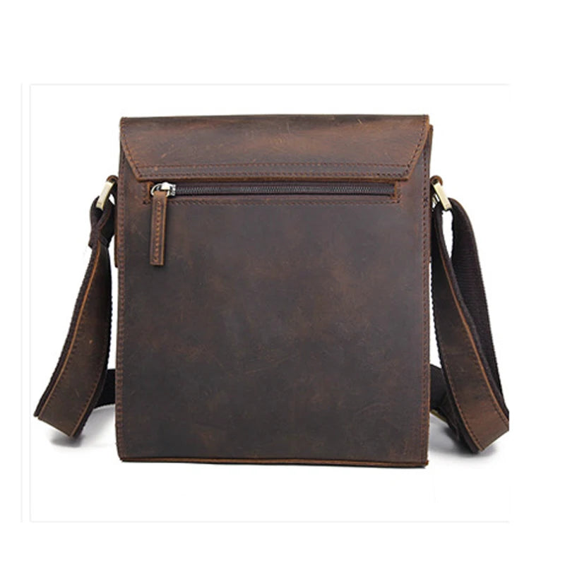 Vintage Fashion Genuine Leather Men Shoulder Bags Leather Messenger Bags Men Crossbody Bag Casual Bag Cowboy Style Brown Medium