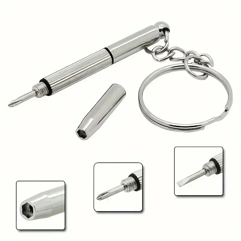 Destornillador para gafas, kit de reparación de relojes con llavero y herramientas manuales portátiles de precisión.