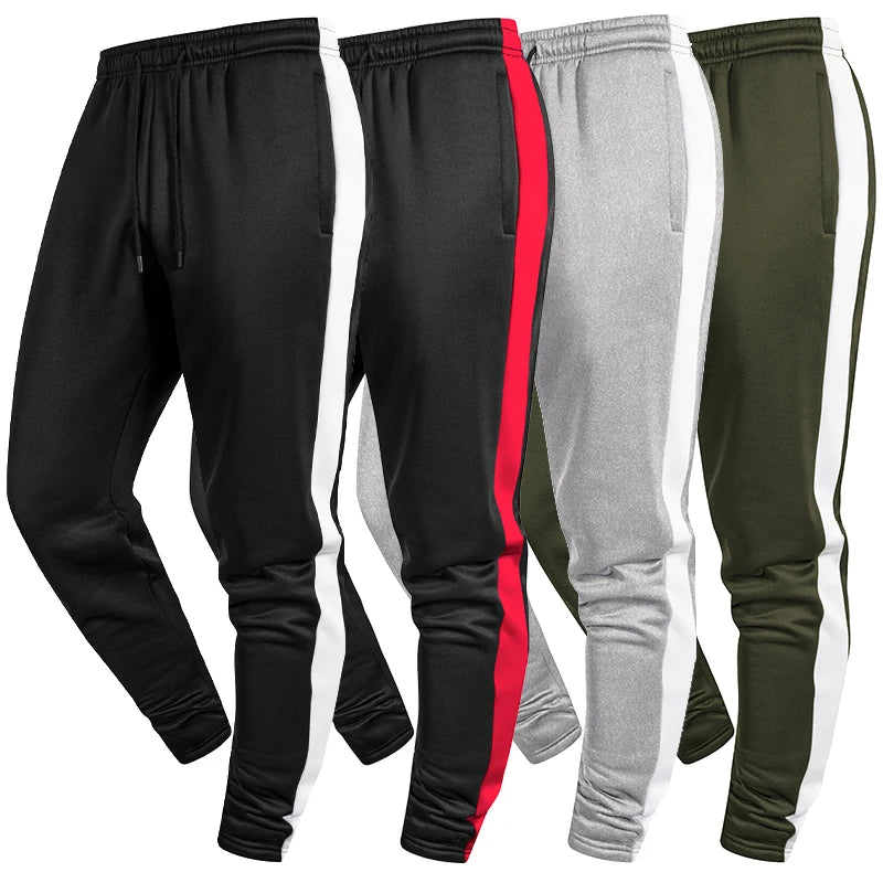 Men's Colorblock Patchwork Athletic Joggers Pants Trousers Fall Winter Cozy Warm Fleece Lined Sweatpants with Side Pockets