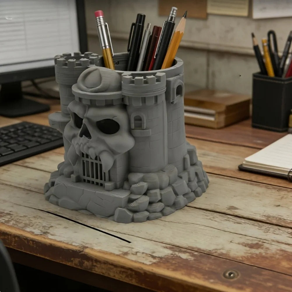 3D-Printed Skull Pen and Brush Holder