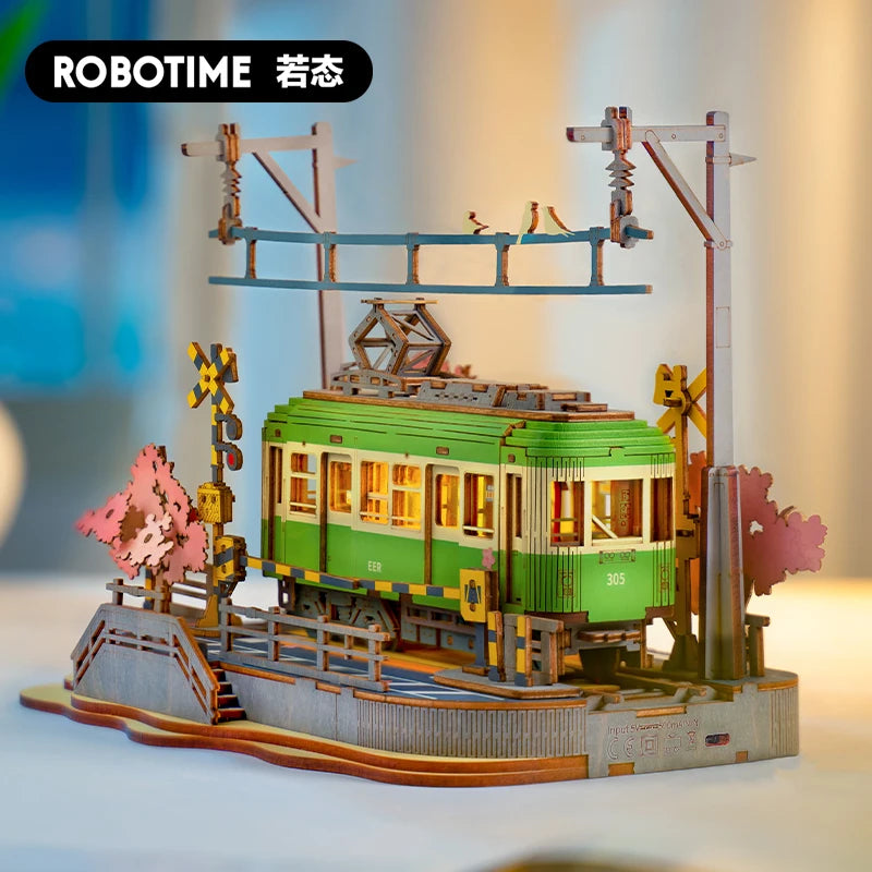 Robotime Rolife Sakura Journey Coche de madera para armar Rompecabezas 3D de madera ecológico para niños Kits de bloques de construcción Juguetes divertidos