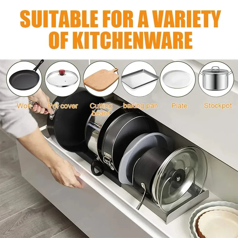 Étagère de rangement extensible en acier inoxydable, support pour placard de cuisine pour casseroles, couvercles, planches à découper, égouttoir et ustensiles de cuisine, organisateur