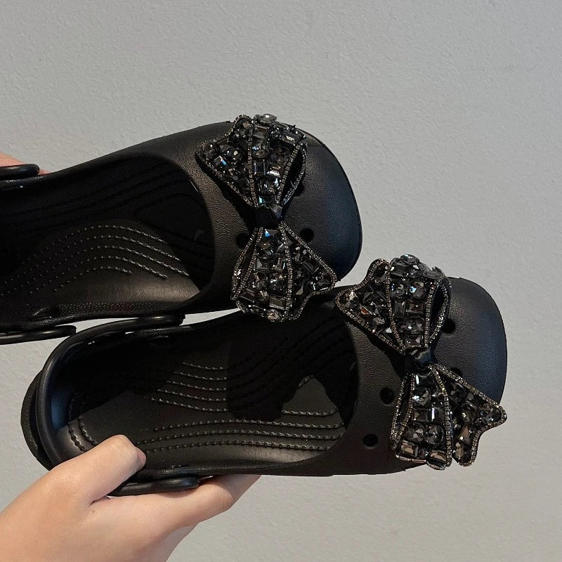 Elegantes adornos con lazo y diamantes de imitación para zapatos, accesorios de moda DIY para zuecos tipo ballet con agujeros, sandalias, fiestas, vacaciones y regalos.