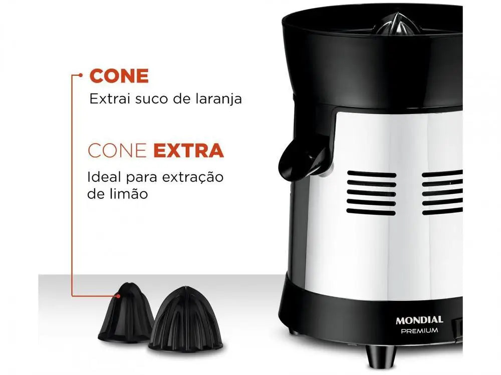 Presse-agrumes électrique Mondial Turbo Premium E-10 en acier inoxydable 250W Capacité 1L - Bivolt