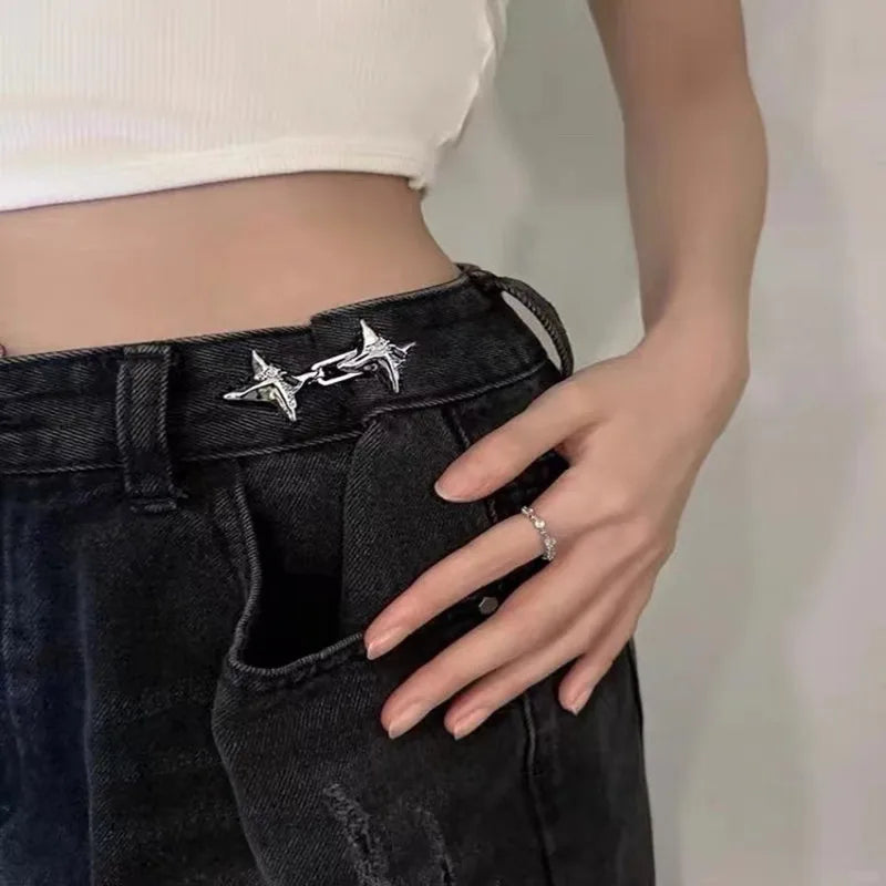 Elegant Four-Pointed Star Waist Tightening Tool, Adjustable Waist Buckle for Fashionable Jeans, Fixed Waist Buckle