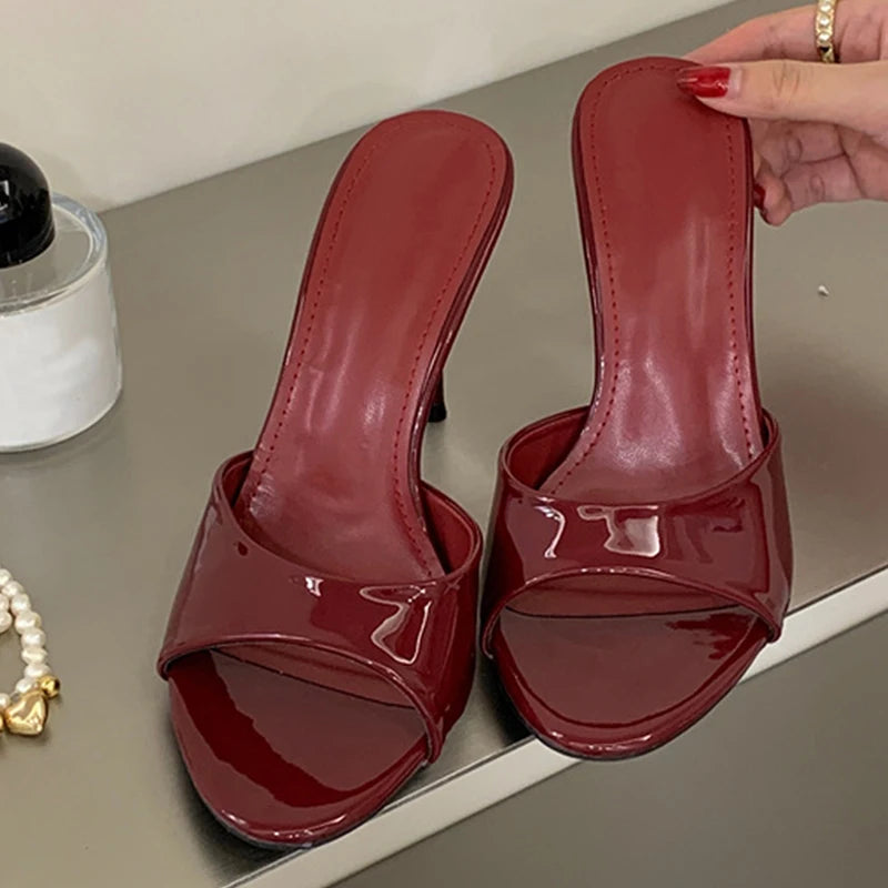 Sandali mules donna Liyke A47 lucidi con fascia ampia e tacco