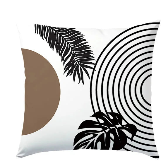 Housse de coussin à motif géométrique moderne et imprimé feuilles en polyester, taie d'oreiller décorative pour canapé, coussin de tête de lit
