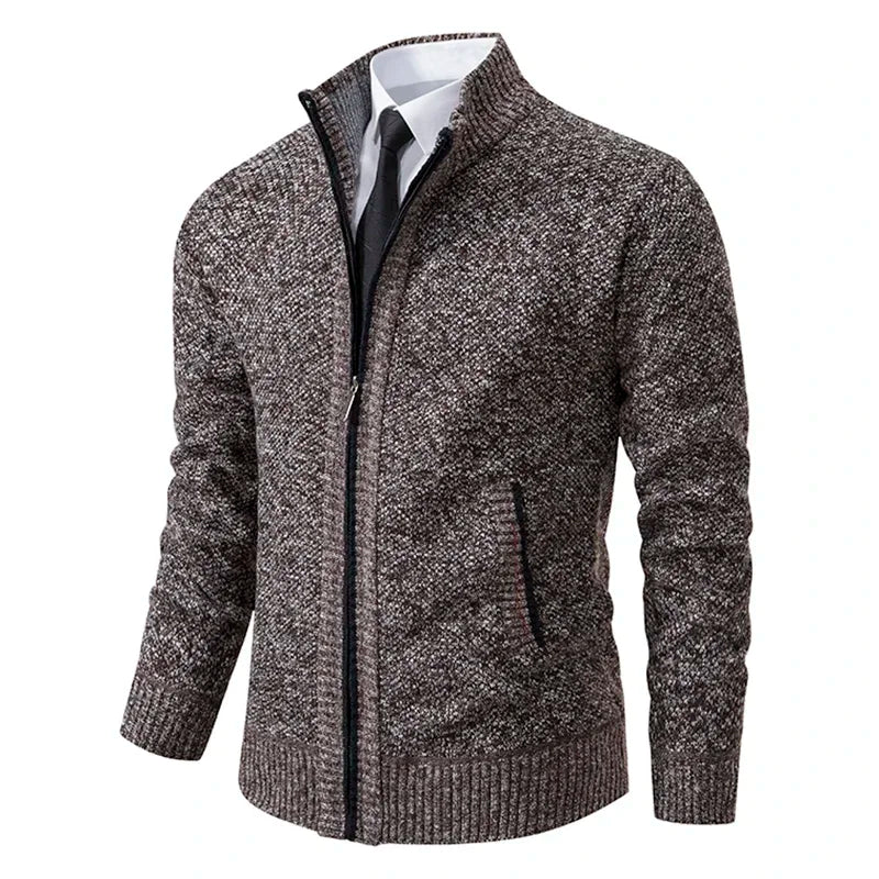 Autumn Men's Casual Zipper Cardigan Stand Collar Solid Sweatercoat Warm Fleece Sweater Male Winter Classic Sweater Hot Sale