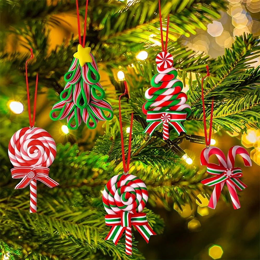 16/32Pcs Christmas Lollipop Ornaments 2D Colorful Wood Candy Cane Hanging Decoration Pendants for Xmas Tree