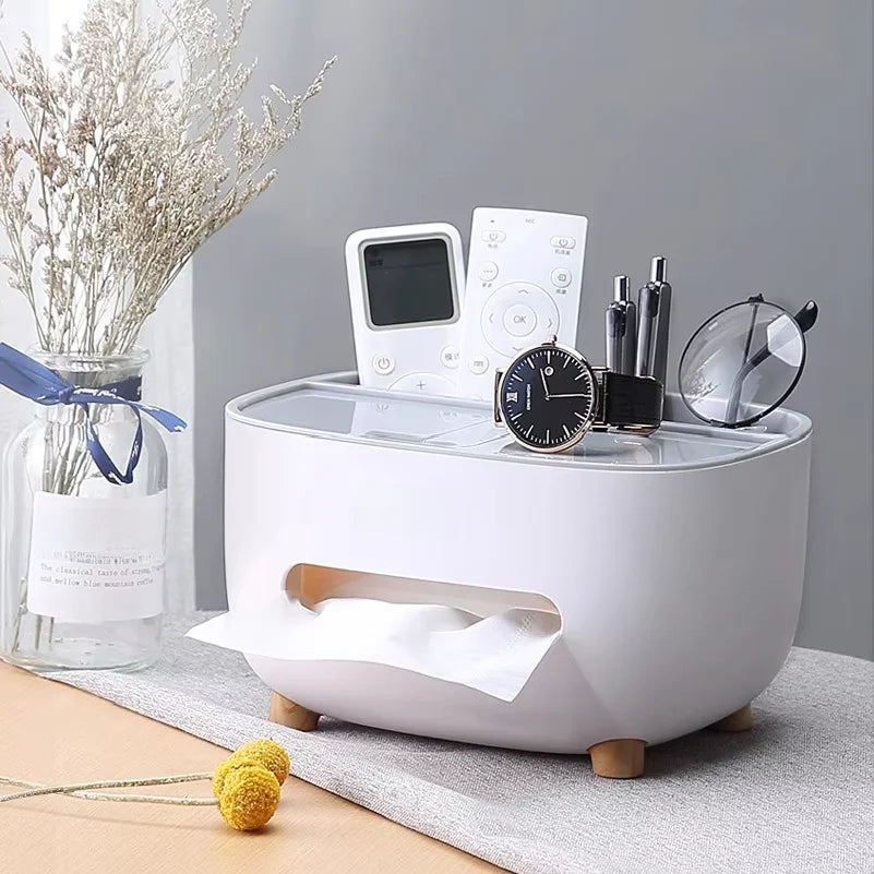 New Tissue Box and Napkin Holder, Remote Control Storage, Desk Organizer, Office Multifunctional Storage Container for Household Items, Home Gift