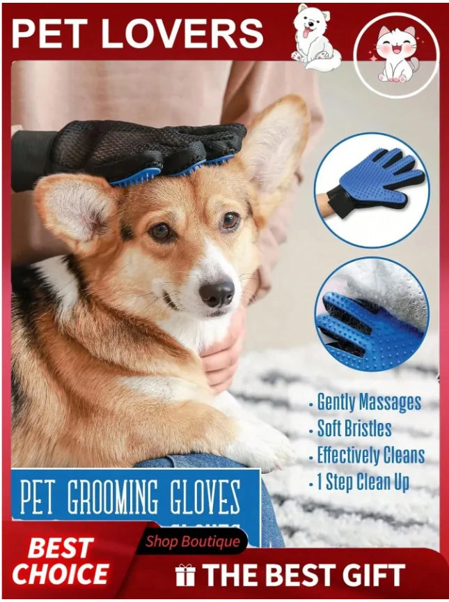 Pet Grooming Kit: Pet Hair Remover Glove + Bath Brush Set, Dog and Cat Massage Shower Brush, Pet Deshedding Glove for Dogs and Cats