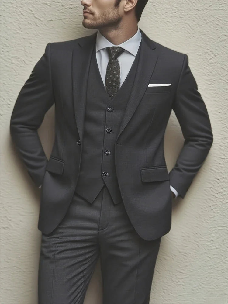 Elegant Men's 3pcs Suit- Slim Fit Tuxedo Set for Weddings& Formal Occasions Perfect for Office Meetings and Elegant Events