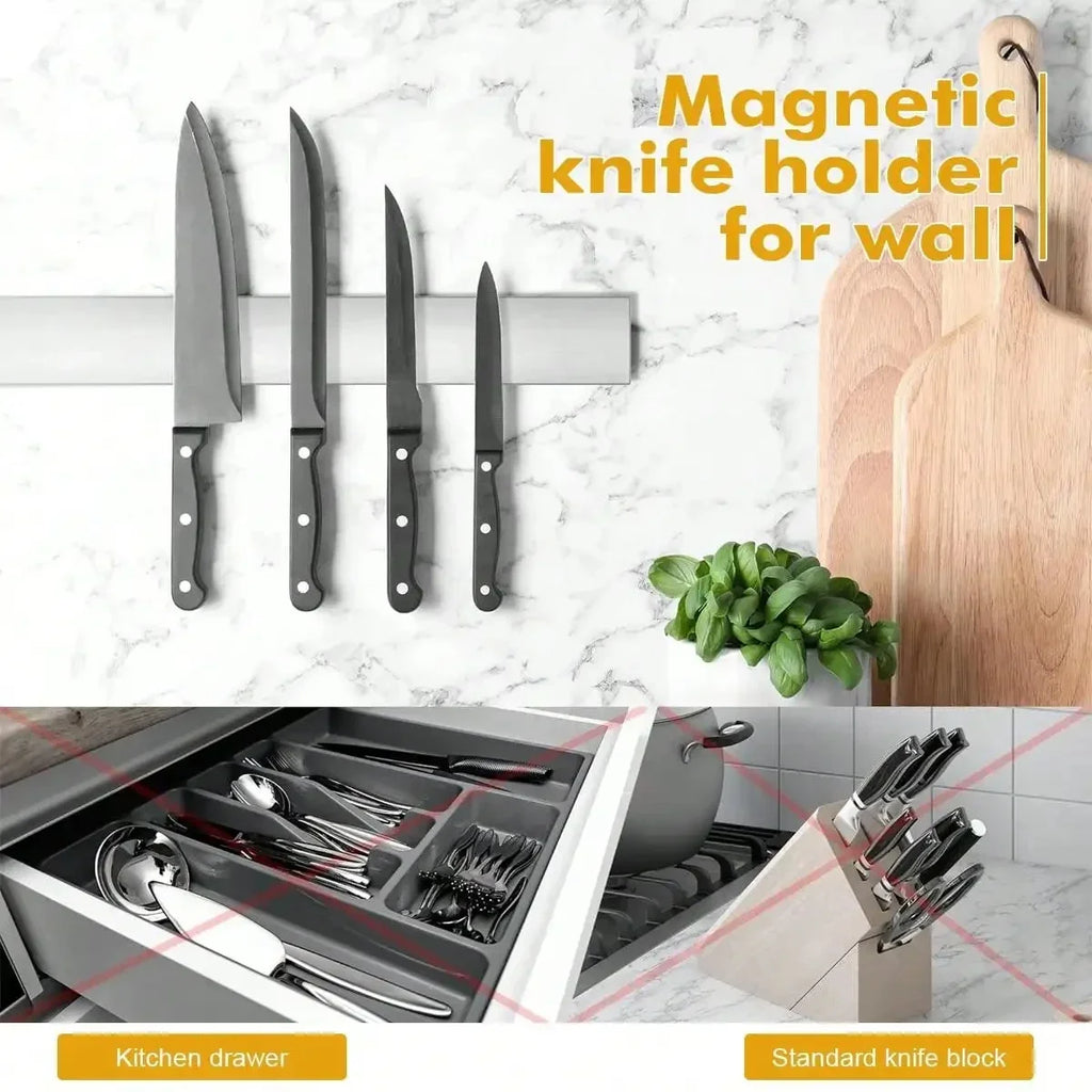 Support magnétique mural pour couteaux Leeseph, barre porte-couteaux magnétique polyvalente en acier inoxydable, organisateur d’ustensiles de cuisine