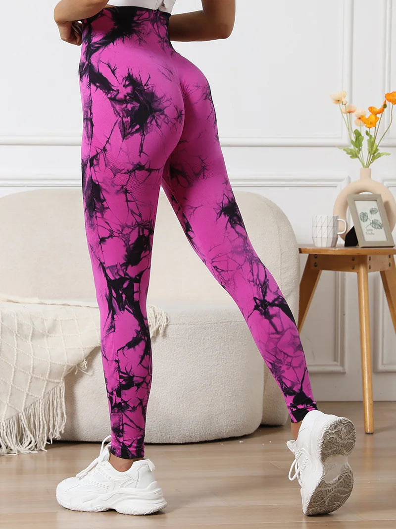 Leggings yoga donna a vita alta, tie-dye