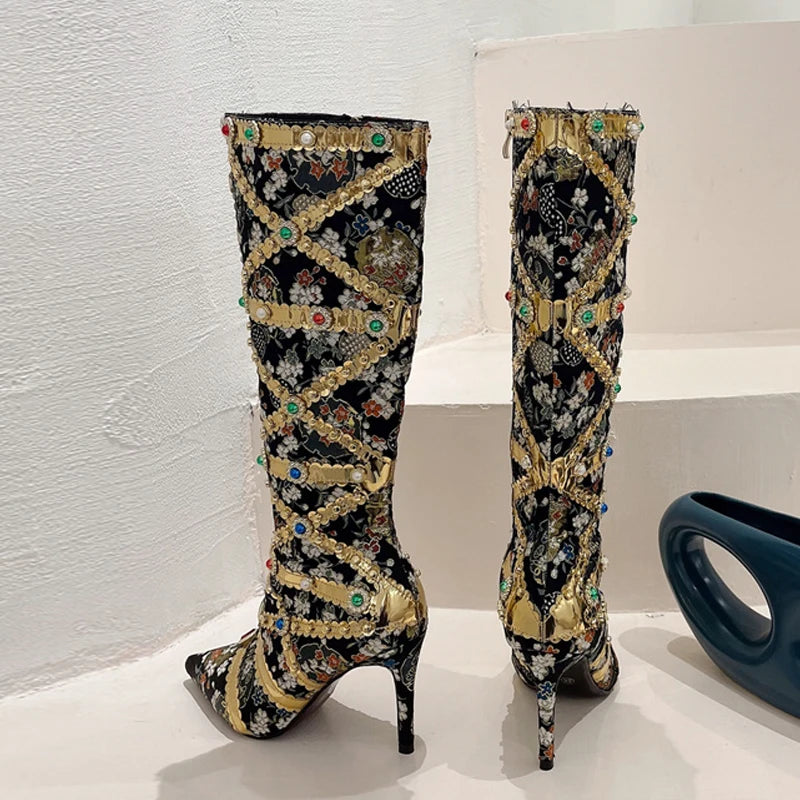 Stivali donna Liyke con decori floreali e pietre