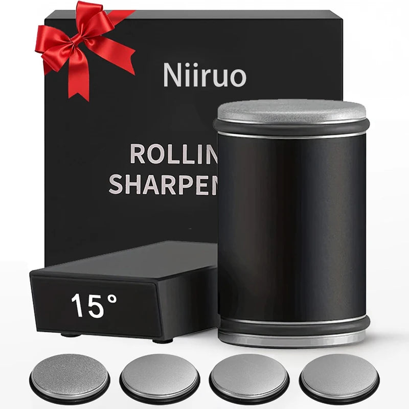 Afilador de cuchillos Niiruo con rodillo, piedra de afilar de diamante de doble cara y ángulo magnético de 15°/20° para cocina