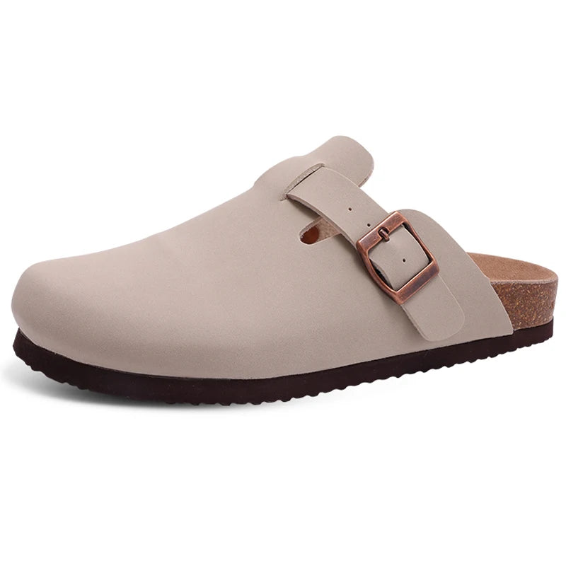 Asgard Women's Cork-Sole Clog Slippers, Fashionable Cow Suede Flat Mules with Adjustable Buckle, Men's Leather Potato Shoes, Beach Sandals