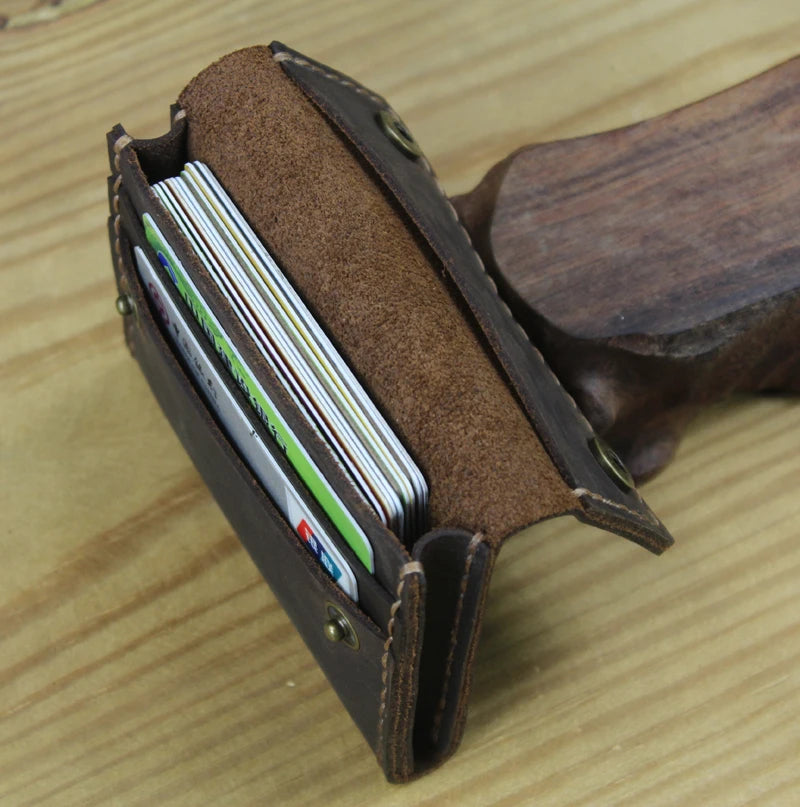 Luxury Handmade Crazy Horse Genuine Leather Card Holder Men Card ID Holders Women Business Card Wallet Card Case Purse Bag Gift
