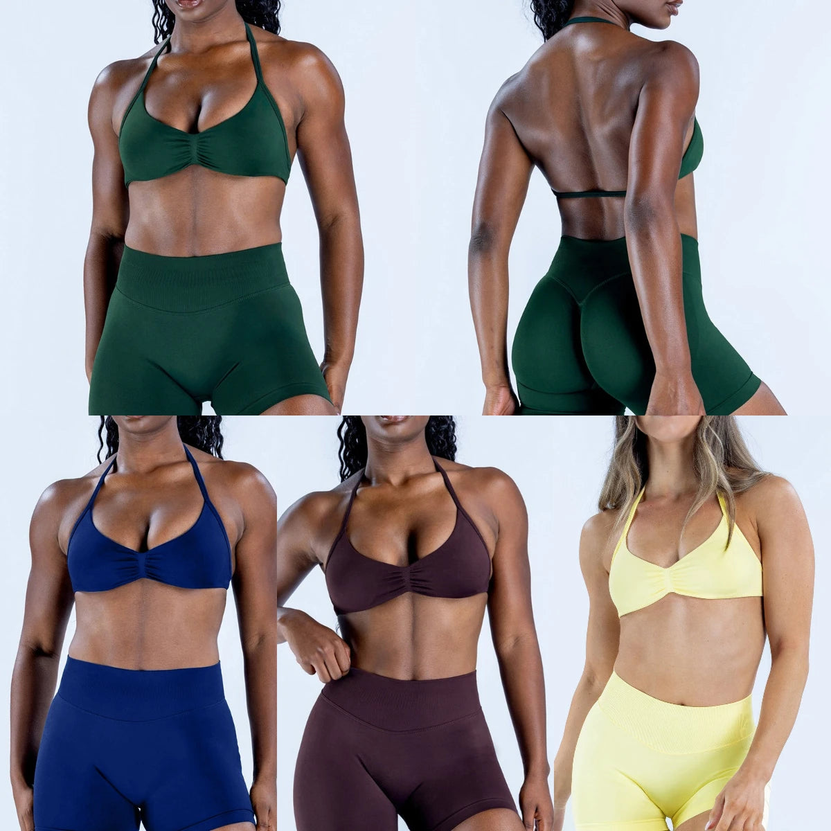 2PCS DF Gym Set Women Strappy Yoga Bra Top Sportswear Workout Scrunch Shorts Sports Suit Seamless Set Fitness Clothes