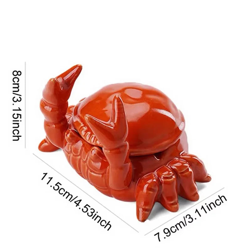 Cenicero de cerámica pequeño con forma de cangrejo, mascota de té, para oficina, hogar y sala de estar, con tapa para recoger las cenizas, decoración de escritorio, regalo