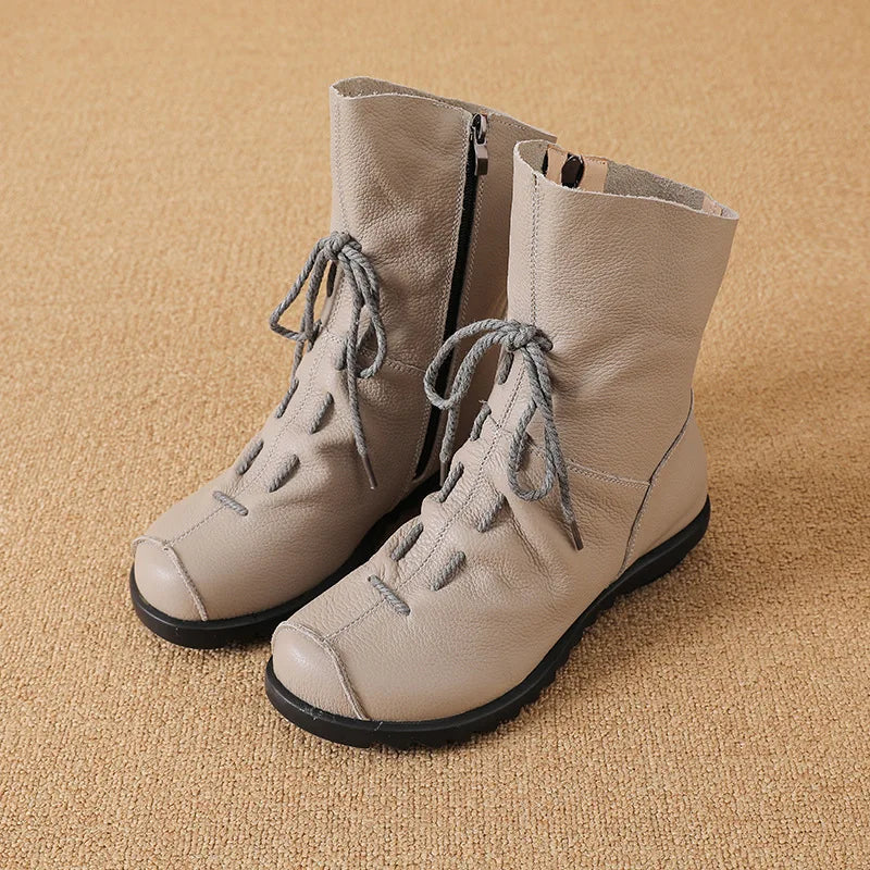 Damen-Kurzstiefel aus PU-Leder für Herbst und Winter, mit Plüschfutter, weicher rutschfester Sohle, bequemen niedrigen Absätzen und lässigem Stil, knöchelhoch