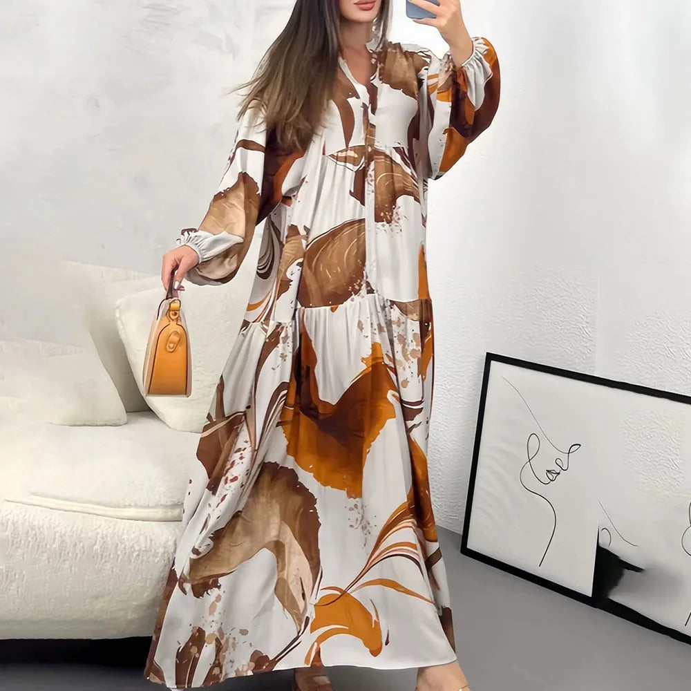 Abito lungo floreale con scollo a V