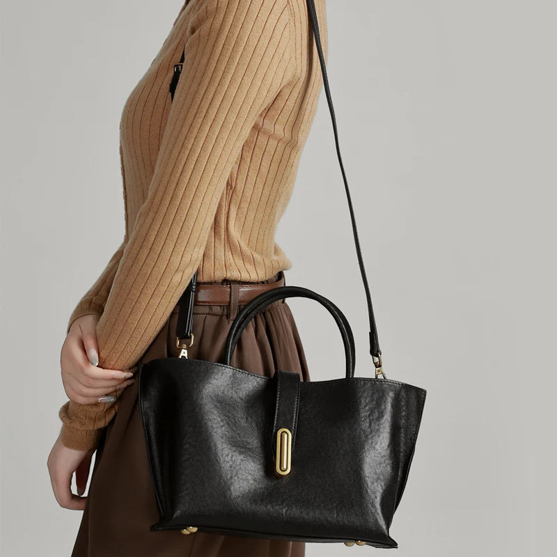 Genuine Leather Women's Bags Commuter Tote Large Capacity Luxury Handbag Female Top-grain Cowhide Fashion Crossbody Bag Woman