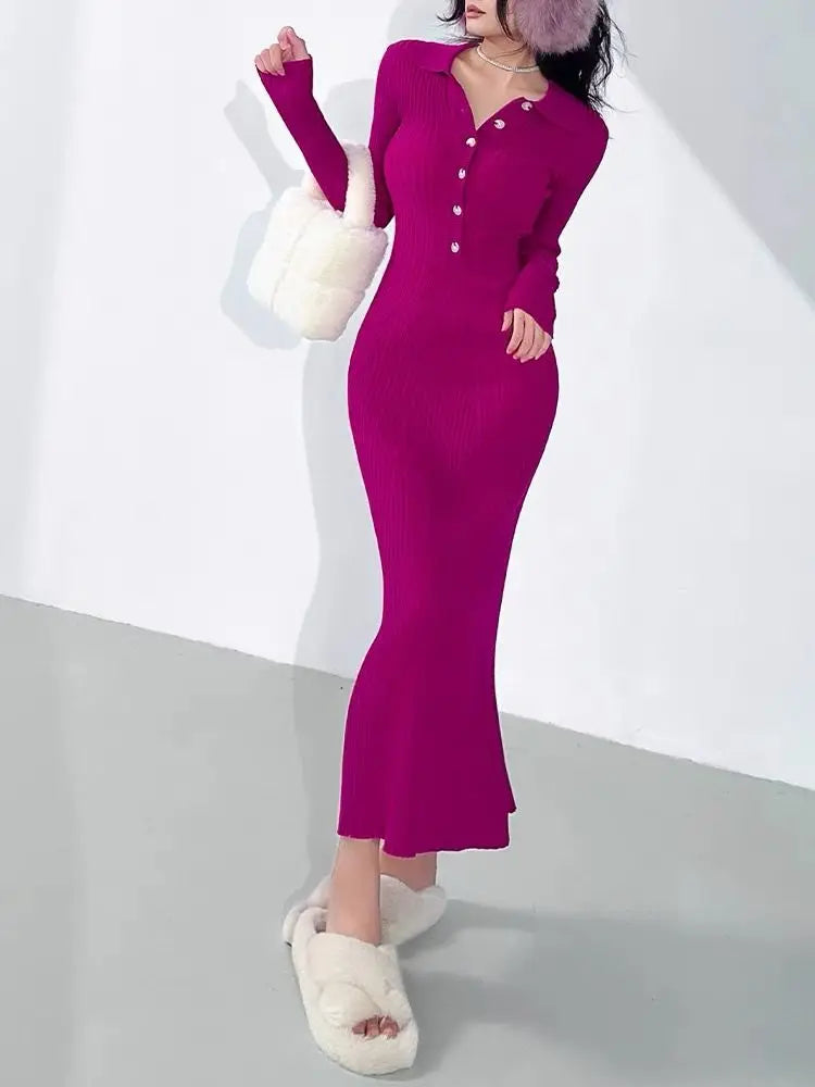 Abito in maglia donna a collo polo e maniche lunghe — immagine 2