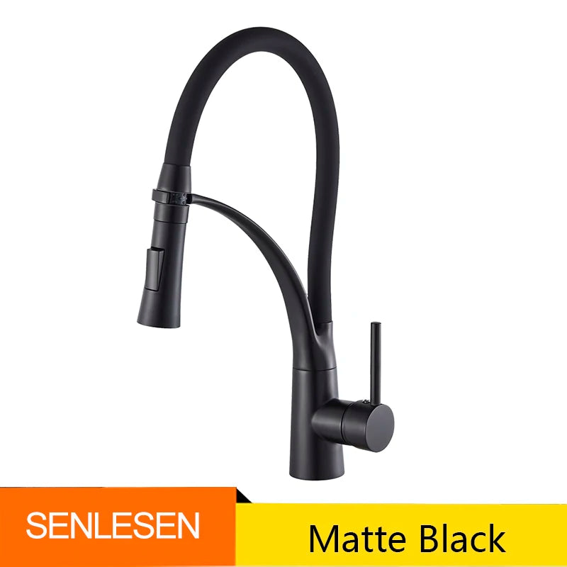 Grifo de cocina de goma negro/níquel/cromo/dorado, con caño giratorio de 360 grados y rociador extraíble, mezclador de agua fría y caliente