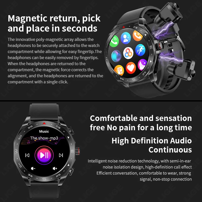 LIGE AMOLED Smartwatch with Bluetooth Earphones