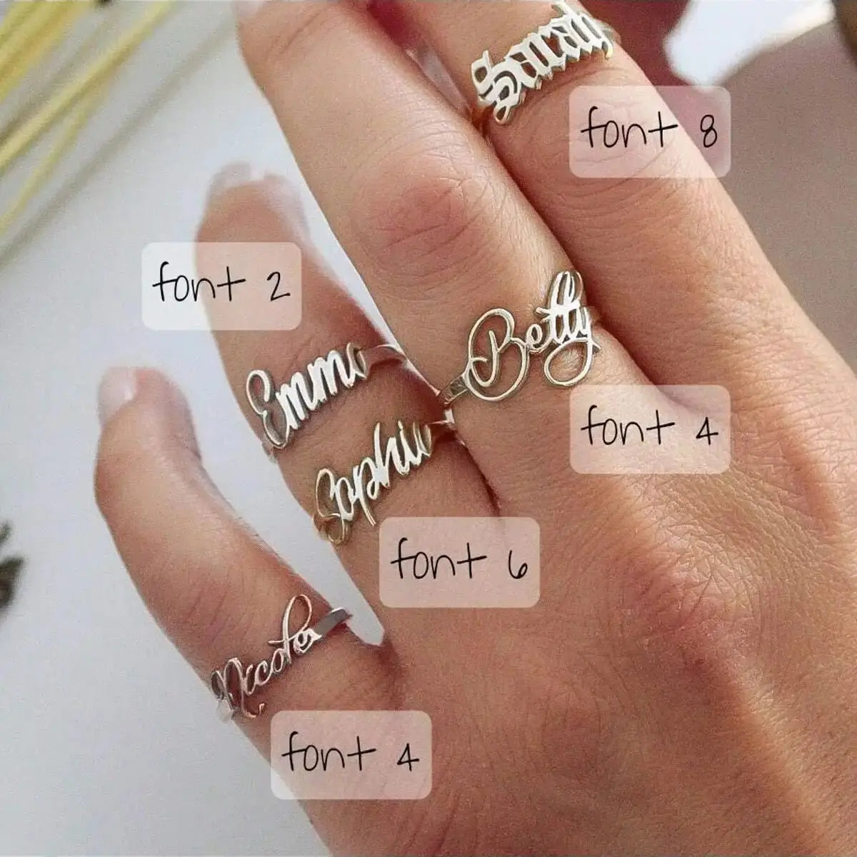 Custom Name Rings for Women and Men, Personalized Adjustable Name Ring in Gold-Plated Stainless Steel, Christmas Jewelry Gift